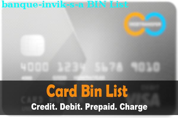 BIN Danh sách Banque Invik, S.a.