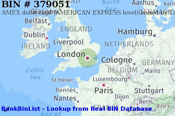 BIN 379051 AMEX debit United Kingdom GB