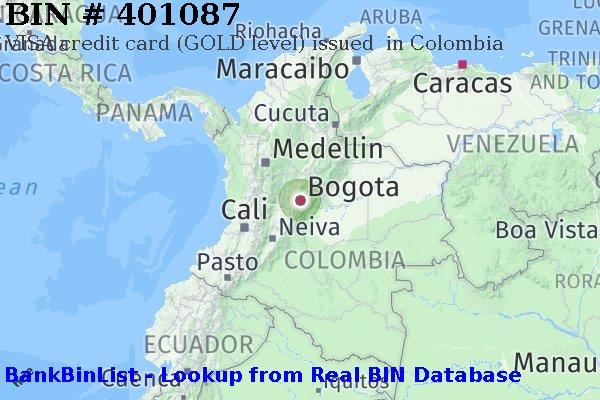 BIN 401087 VISA credit Colombia CO