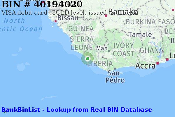 BIN 40194020 VISA debit Liberia LR