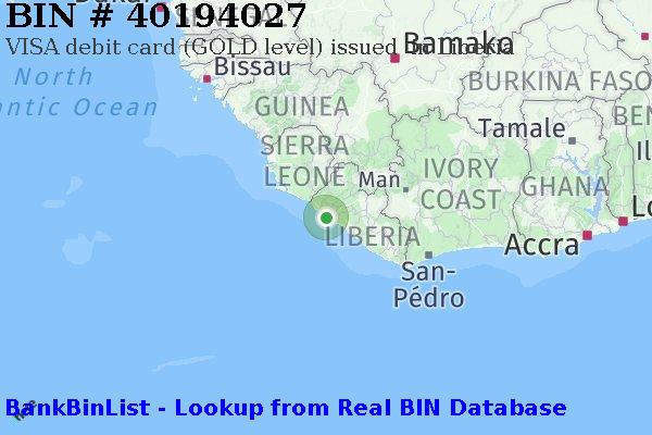 BIN 40194027 VISA debit Liberia LR