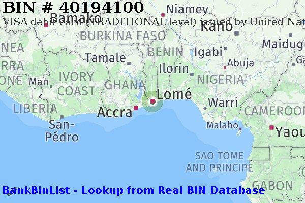 BIN 40194100 VISA debit Togo TG