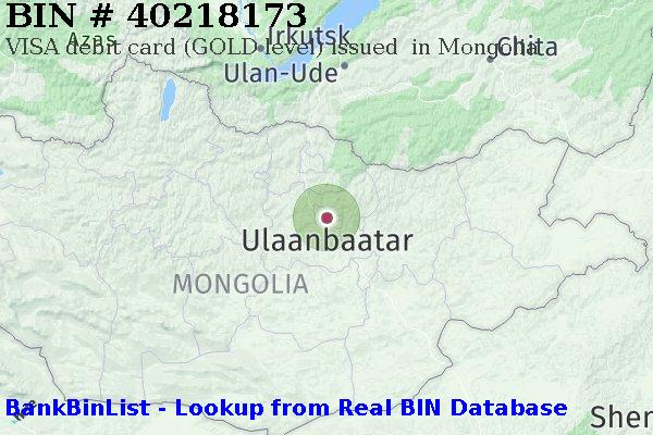 BIN 40218173 VISA debit Mongolia MN