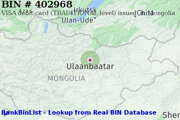 BIN 402968 VISA debit Mongolia MN