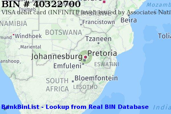 BIN 40322700 VISA debit South Africa ZA