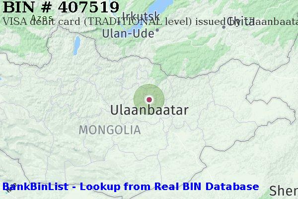 BIN 407519 VISA debit Mongolia MN