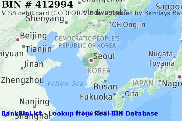 BIN 412994 VISA debit South Korea KR