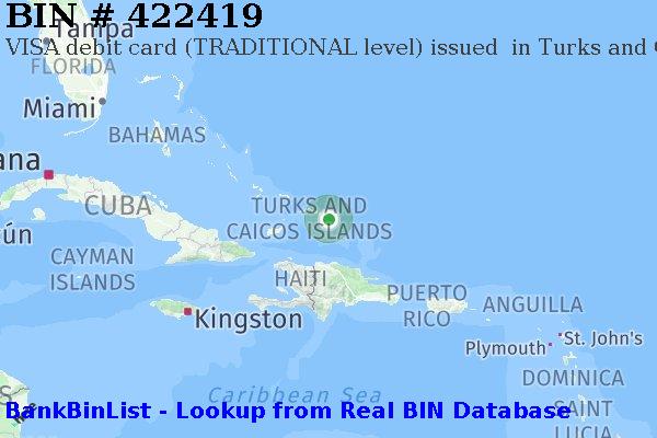BIN 422419 VISA debit Turks and Caicos Islands TC