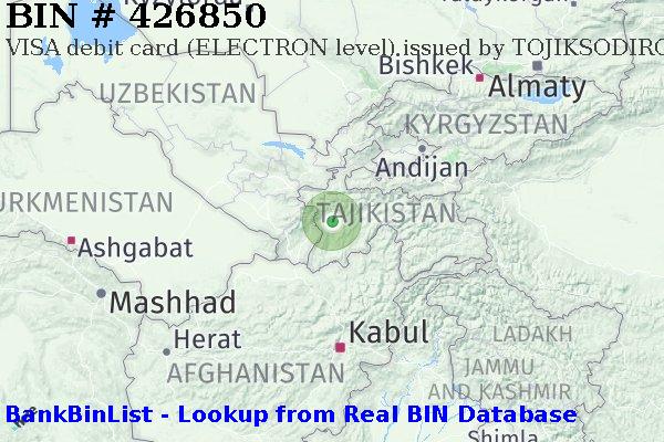 BIN 426850 VISA debit Tajikistan TJ