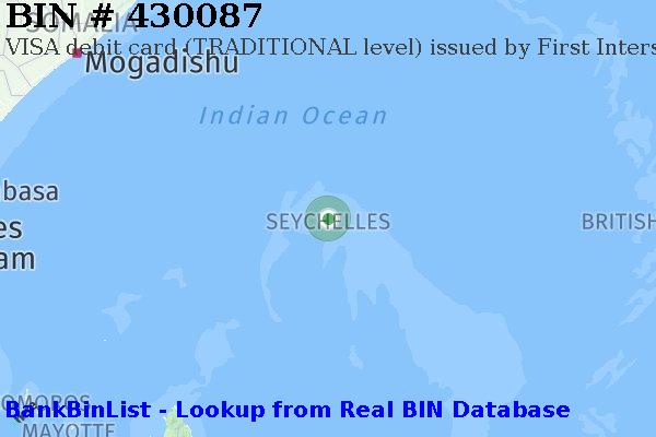 BIN 430087 VISA debit Seychelles SC