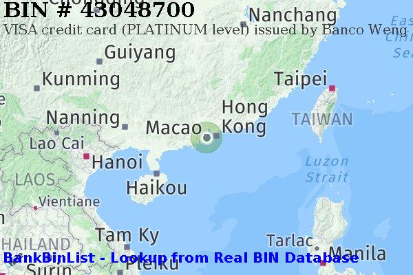 BIN 43048700 VISA credit Macau MO