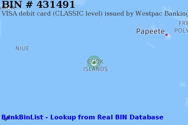 BIN 431491 VISA debit Cook Islands CK