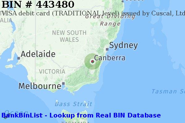 BIN 443480 VISA debit Australia AU