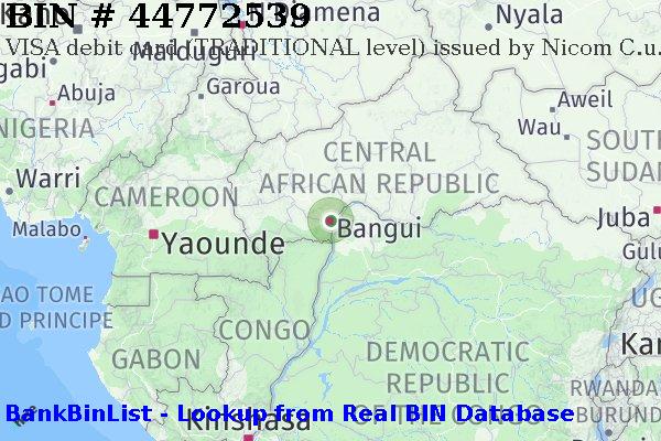 BIN 44772539 VISA debit Central African Republic CF