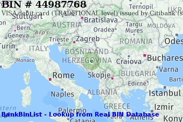 BIN 44987768 VISA debit Bosnia and Herzegovina BA