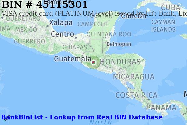 BIN 45115301 VISA credit Guatemala GT