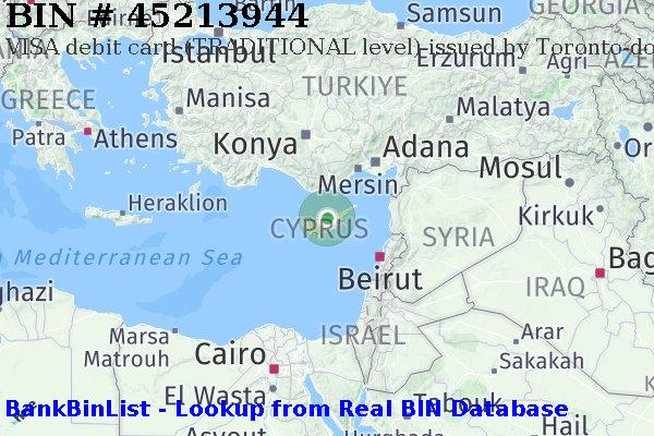 BIN 45213944 VISA debit Cyprus CY