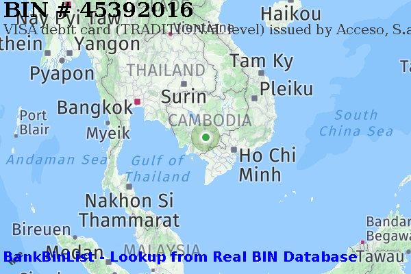 BIN 45392016 VISA debit Cambodia KH
