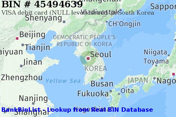 BIN 45494639 VISA debit South Korea KR