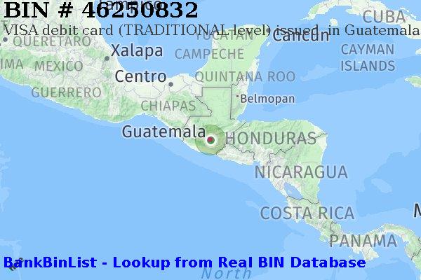 BIN 46250832 VISA debit Guatemala GT