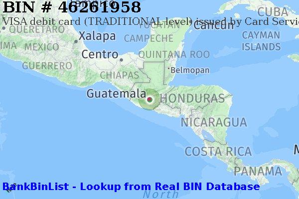 BIN 46261958 VISA debit Guatemala GT
