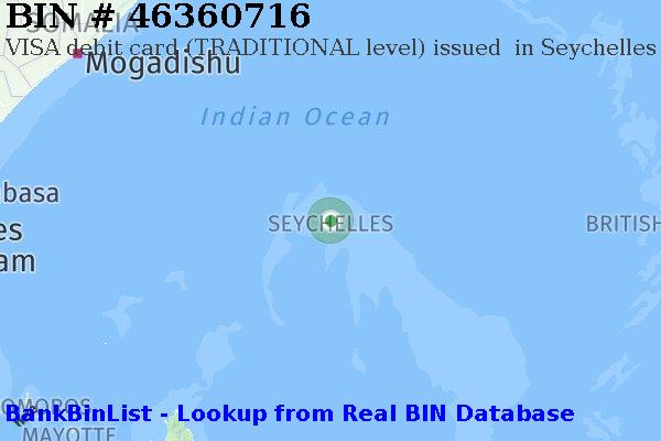 BIN 46360716 VISA debit Seychelles SC