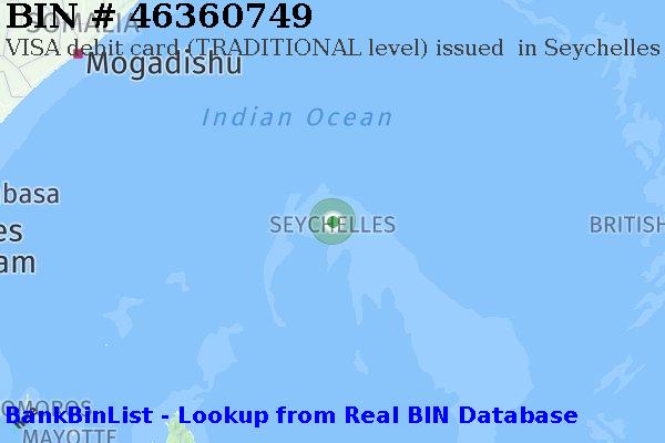 BIN 46360749 VISA debit Seychelles SC