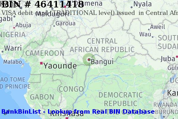 BIN 46411418 VISA debit Central African Republic CF
