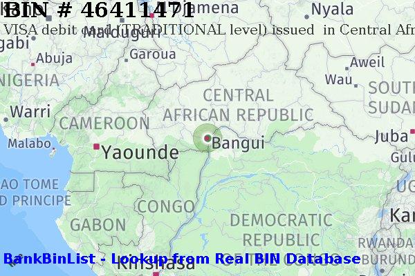 BIN 46411471 VISA debit Central African Republic CF