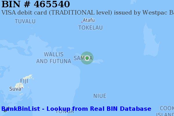 BIN 465540 VISA debit Samoa WS