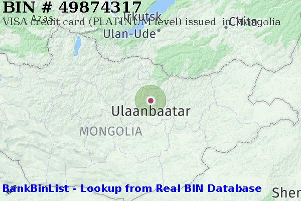 BIN 49874317 VISA credit Mongolia MN