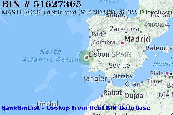 BIN 51627365 MASTERCARD debit Portugal PT