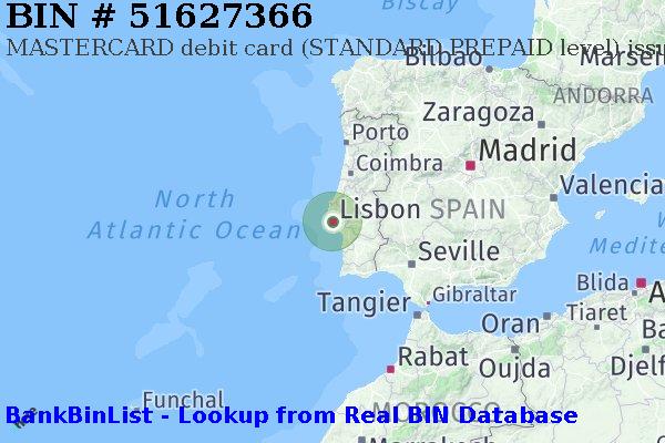 BIN 51627366 MASTERCARD debit Portugal PT