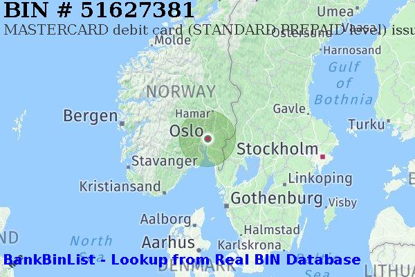 BIN 51627381 MASTERCARD debit Norway NO