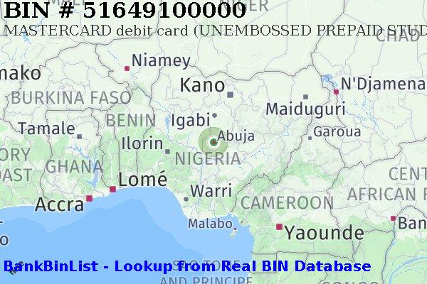 BIN 51649100000 MASTERCARD debit Nigeria NG