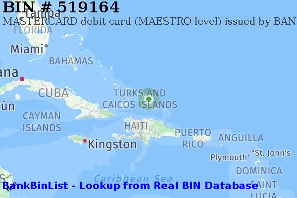 BIN 519164 MASTERCARD debit Turks and Caicos Islands TC