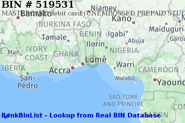BIN 519531 MASTERCARD debit Benin BJ
