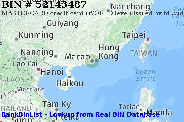 BIN 52143487 MASTERCARD credit Macau MO