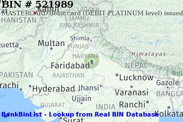 BIN 521989 MASTERCARD debit India IN