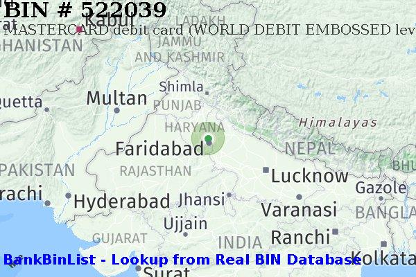 BIN 522039 MASTERCARD debit India IN
