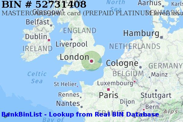 BIN 52731408 MASTERCARD debit United Kingdom GB