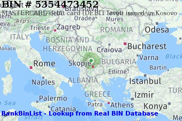 BIN 5354473452 MASTERCARD debit Kosovo XK