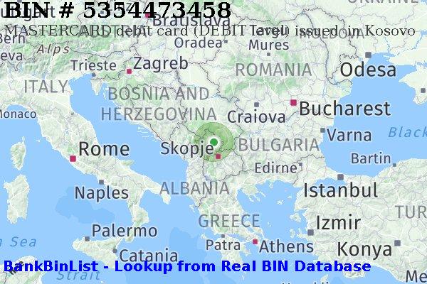 BIN 5354473458 MASTERCARD debit Kosovo XK