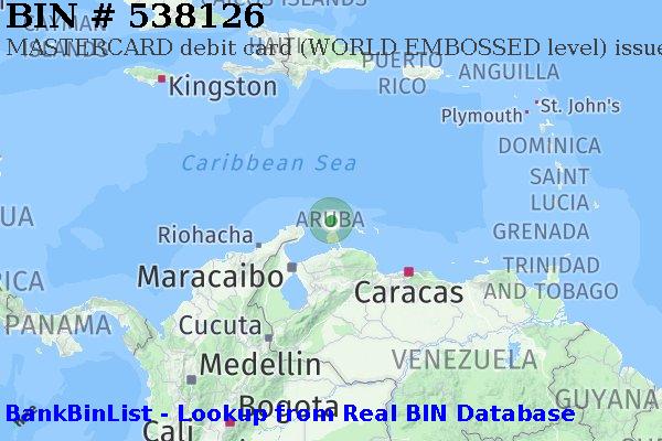 BIN 538126 MASTERCARD debit Aruba AW