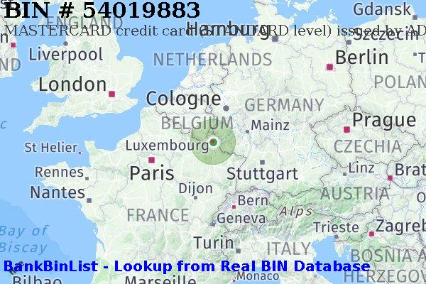 BIN 54019883 MASTERCARD credit Luxembourg LU