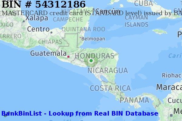 BIN 54312186 MASTERCARD credit Honduras HN