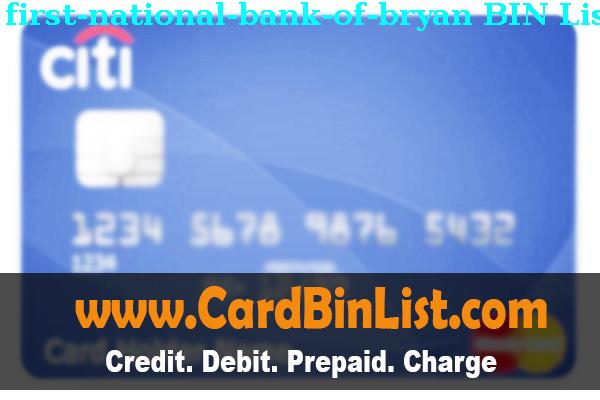 Lista de BIN First National Bank Of Bryan